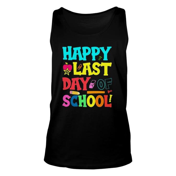 Happy Last Day Of School Learning Tools Apple Star Student Teacher Unisex Tank Top