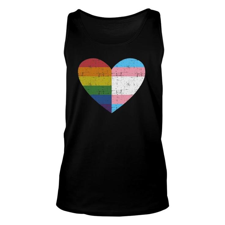 Heart With Rainbow And Transgender Flag For Pride Month Unisex Tank Top