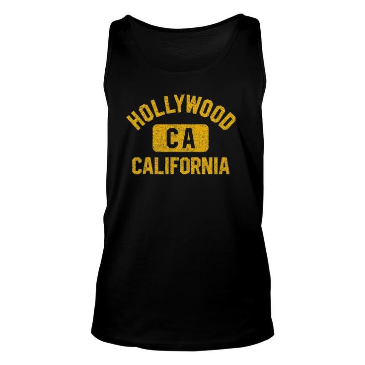 Hollywood Ca California Gym Style Distressed Amber Print Unisex Tank Top