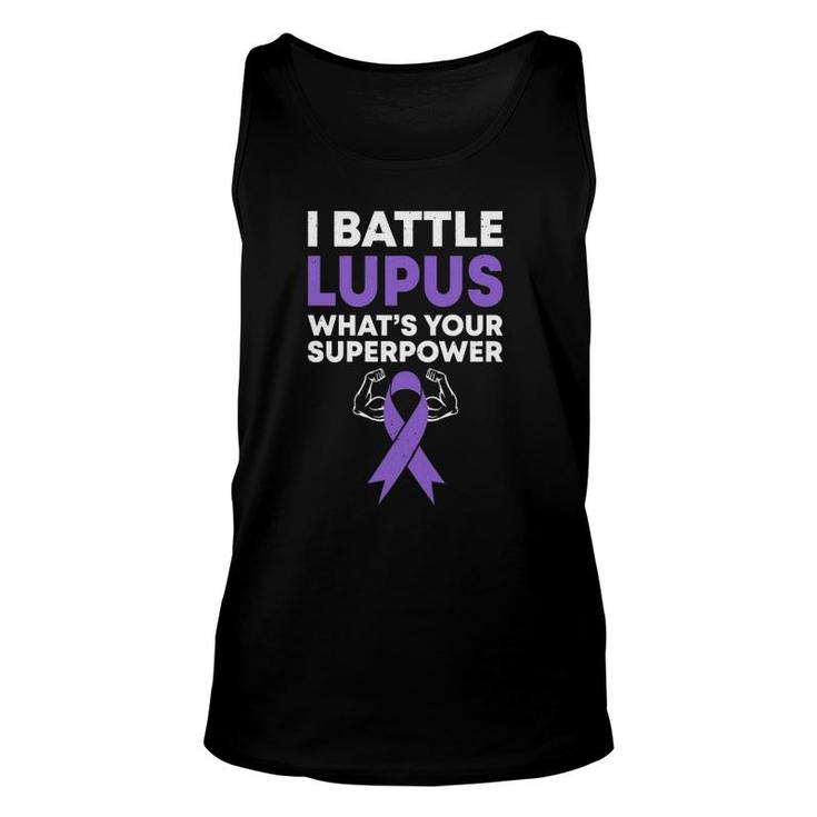 I Battle Lupus Warrior Fighter Lupus Awareness Purple Ribbon Unisex Tank Top