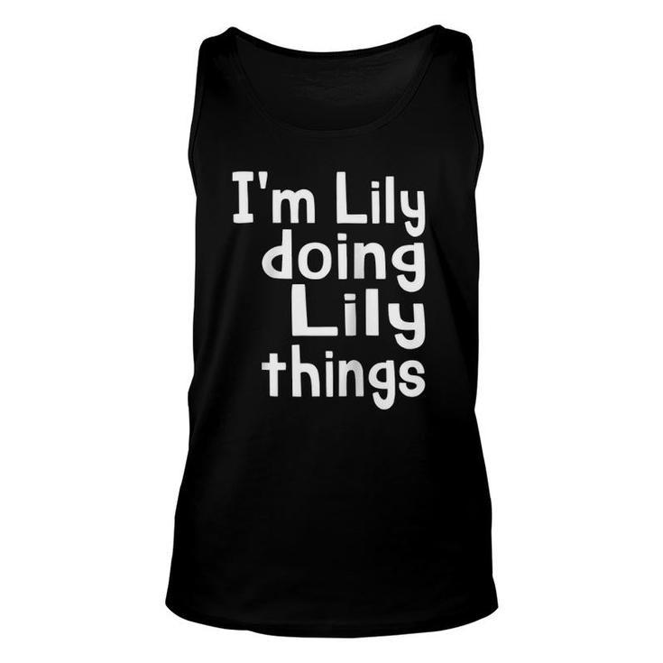 Im Lily Doing Lily Things Fun Personalized First Name Raglan Baseball Tee Unisex Tank Top