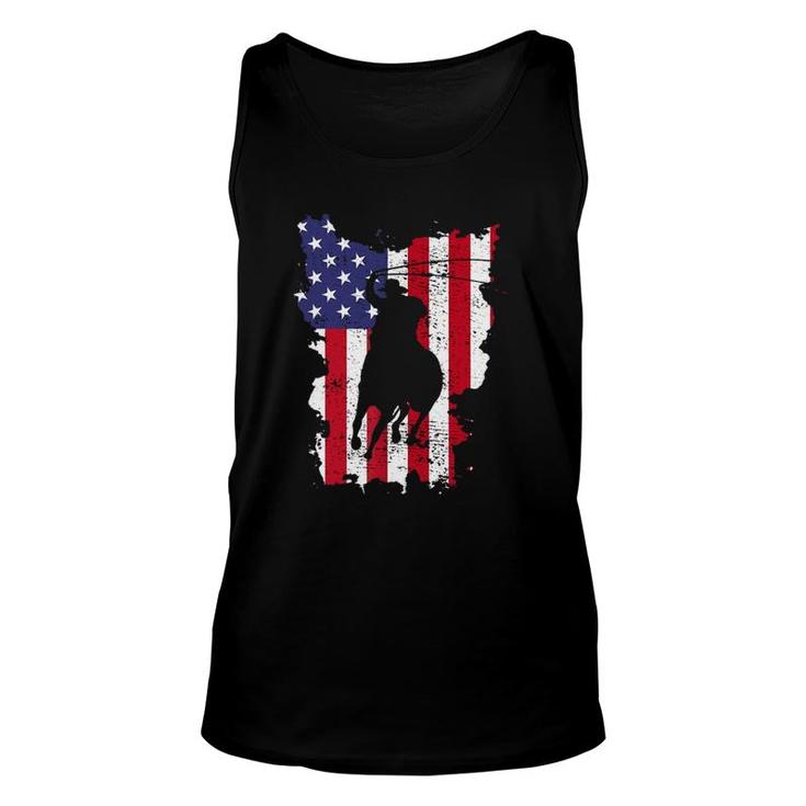 Independence Day Team Roping Horseback Riding July Of 4Th Us Flag Unisex Tank Top