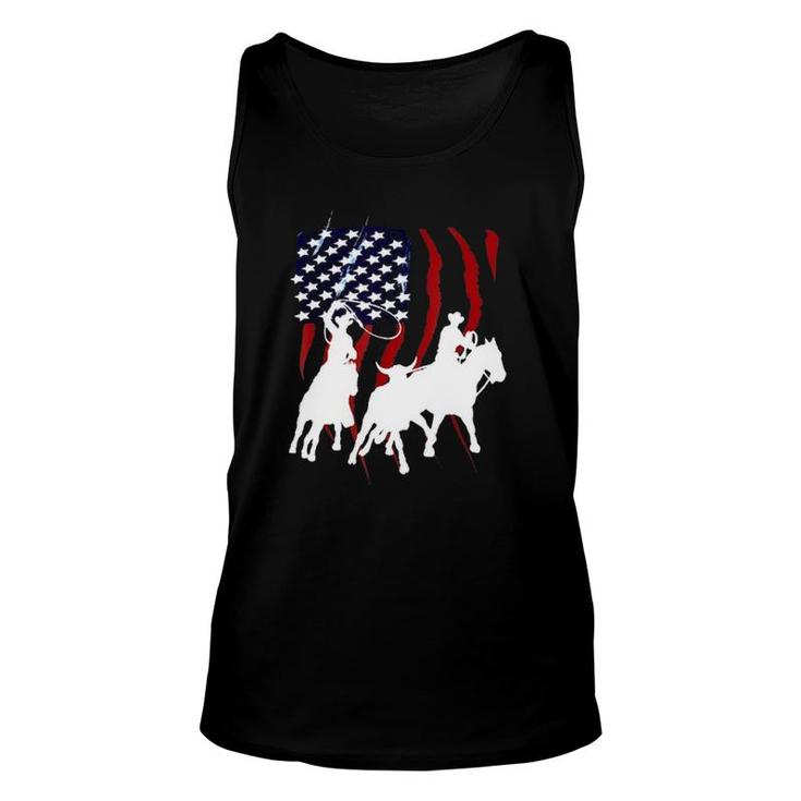 Independence Day Team Roping July Of 4Th Us Flag Sport Lover Unisex Tank Top