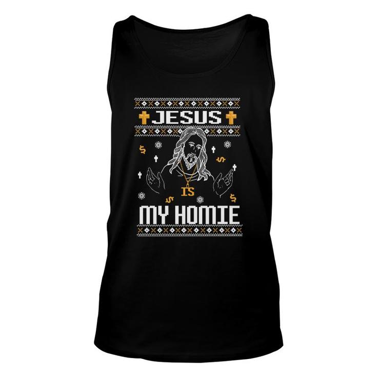 Jesus Is My Homie Ugly Christmas Sweater Funny Christian Shi Unisex Tank Top