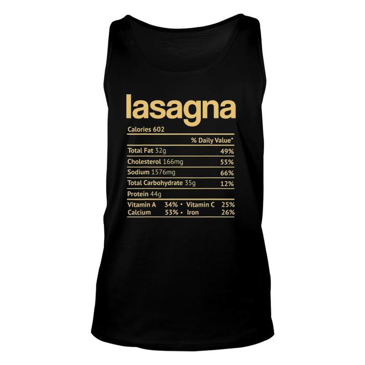 Lasagna Nutrition Facts Funny Thanksgiving Christmas Food Unisex Tank Top