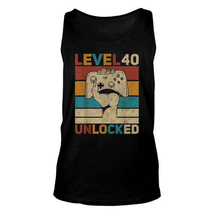 Level 40 Unlocked 40Th Birthday 40 Years Old Gamer Women Men  Unisex Tank Top
