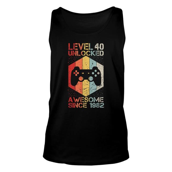 Level 40 Unlocked Awesome 1982 Video Game 40Th Birthday  Unisex Tank Top