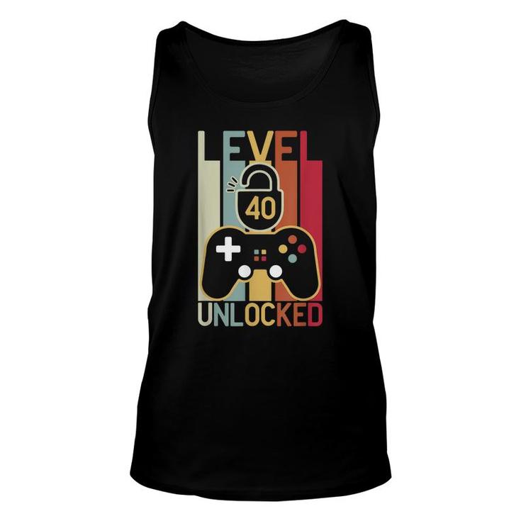 Level 40 Unlocked Video Gamer 40 Year Old 40Th Birthday Gift  Unisex Tank Top