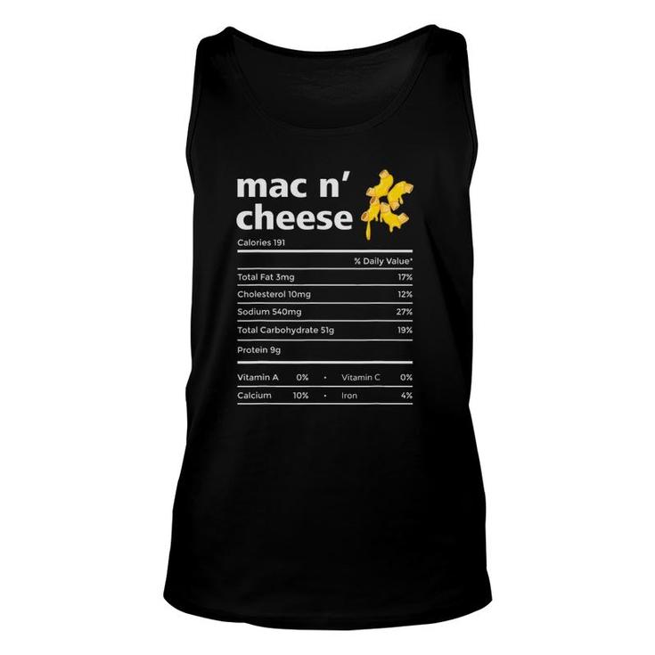 Mac N Cheese Nutrition Facts Funny Thanksgiving Christmas Unisex Tank Top
