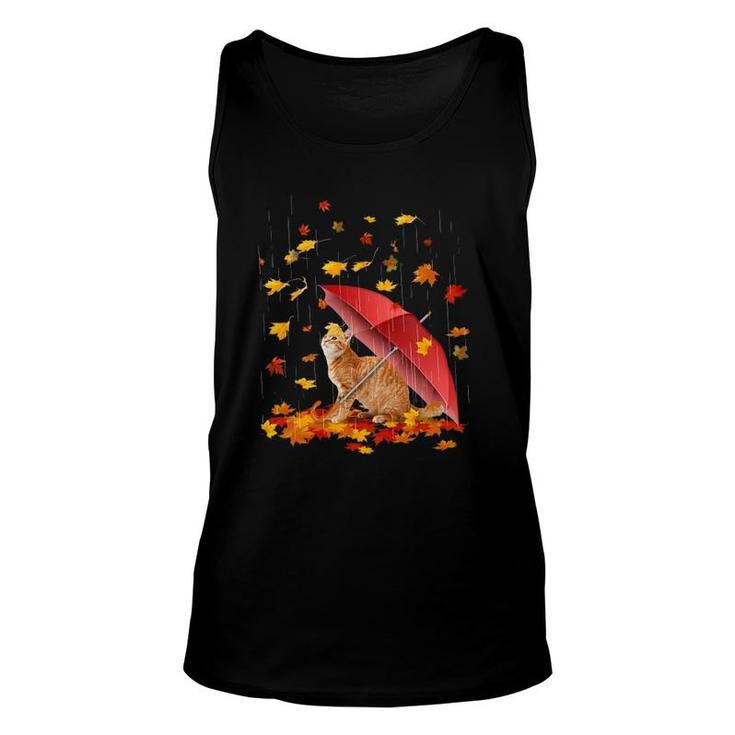 Maple Cat And Umbrella Leaf Fall Hello Autumn Bicycle Gift Unisex Tank Top