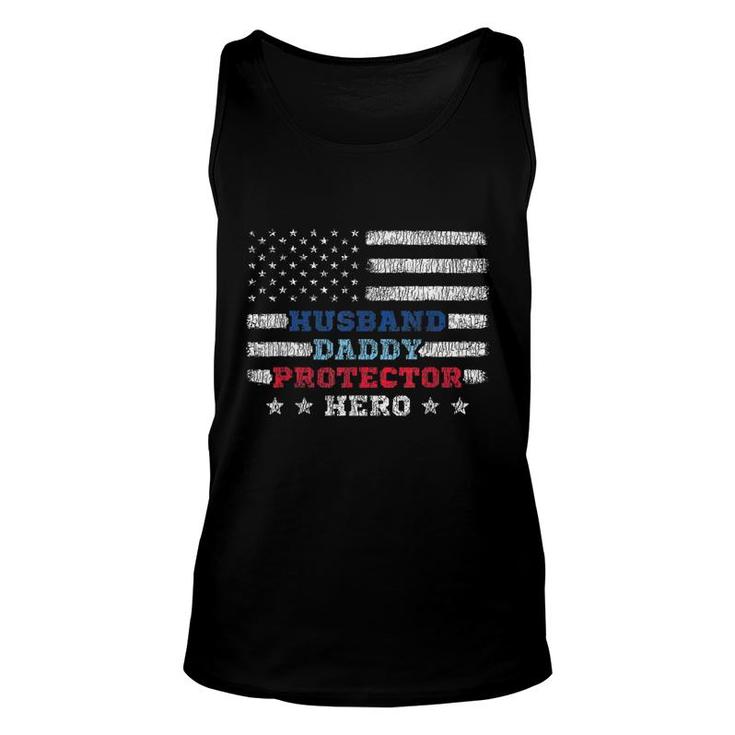Mens Husband Daddy Protector Hero Fathers Day Flag 4Th Of J Unisex Tank Top