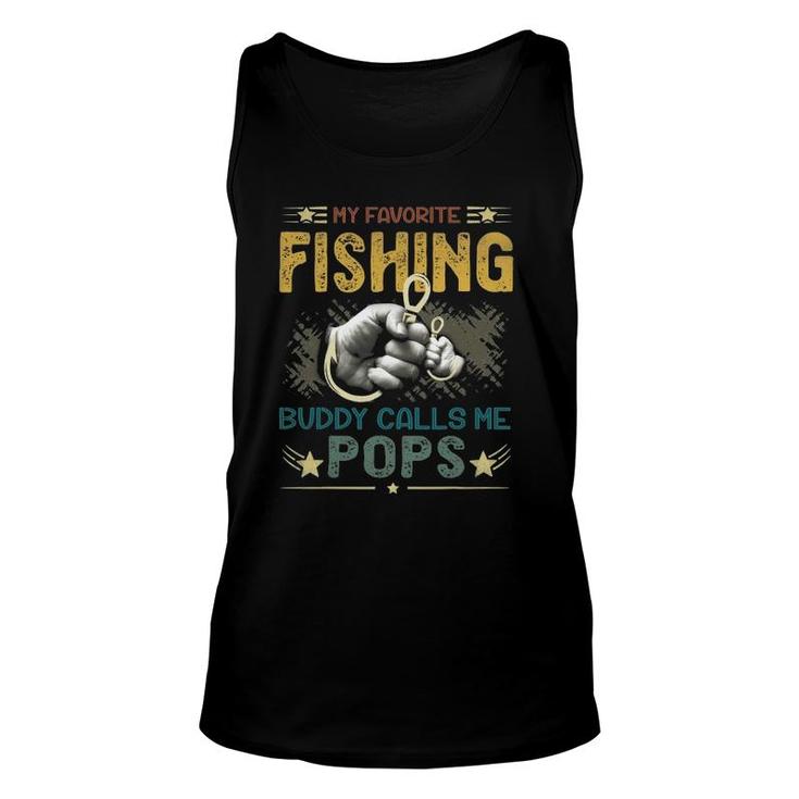 Mens Mens My Favorite Fishing Buddy Calls Me Pops Fathers Day Unisex Tank Top
