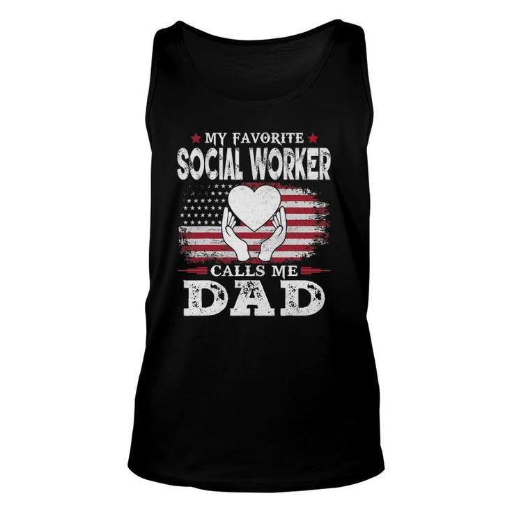 Mens My Favorite Social Worker Calls Me Dad Usa Flag Dad Father Unisex Tank Top