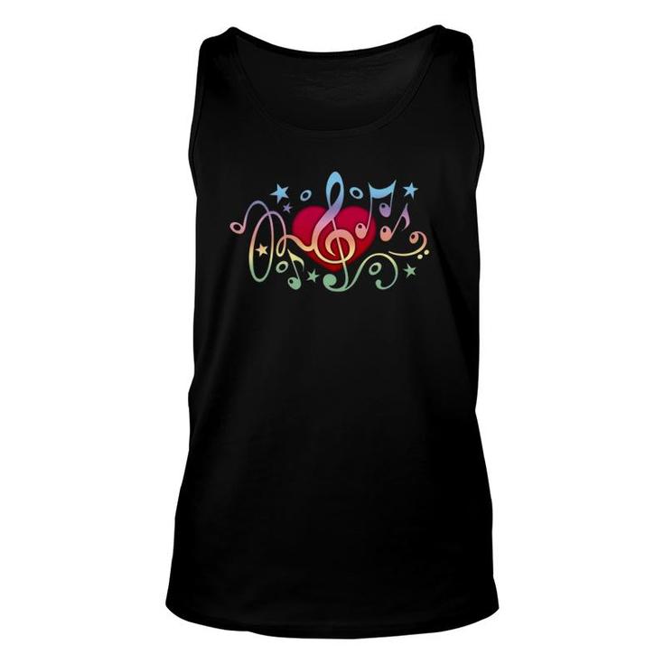 Music Heart Treble Clef Musical Notes Bass Sound Party Choir Tank Top