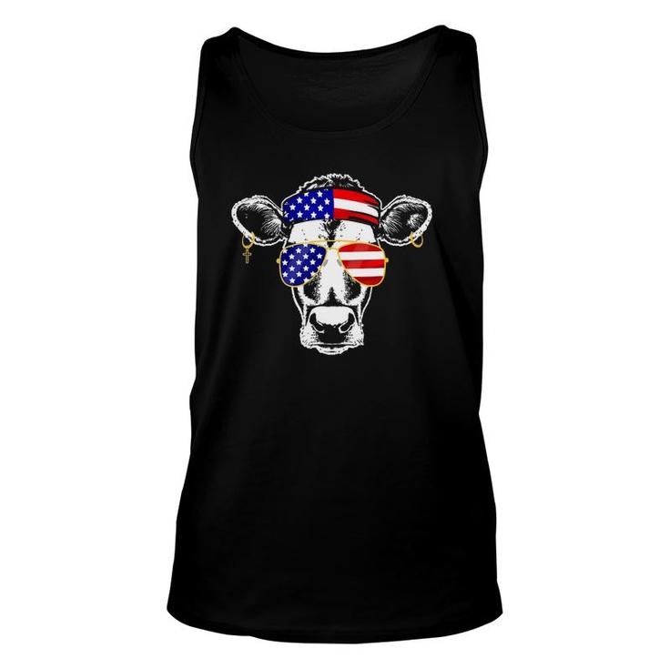 Patriotic Cow American Flag Sunglasses 4Th Of July Heifer Unisex Tank Top
