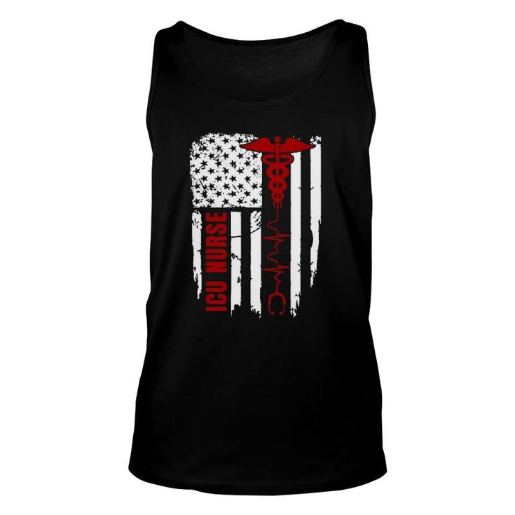 Patriotic Icu Nurse Usa American Flag 4Th Of July Gift Unisex Tank Top