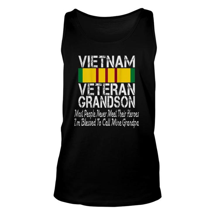 Print On Back Vintage Proud Vietnam Veteran Grandson Unisex Tank Top