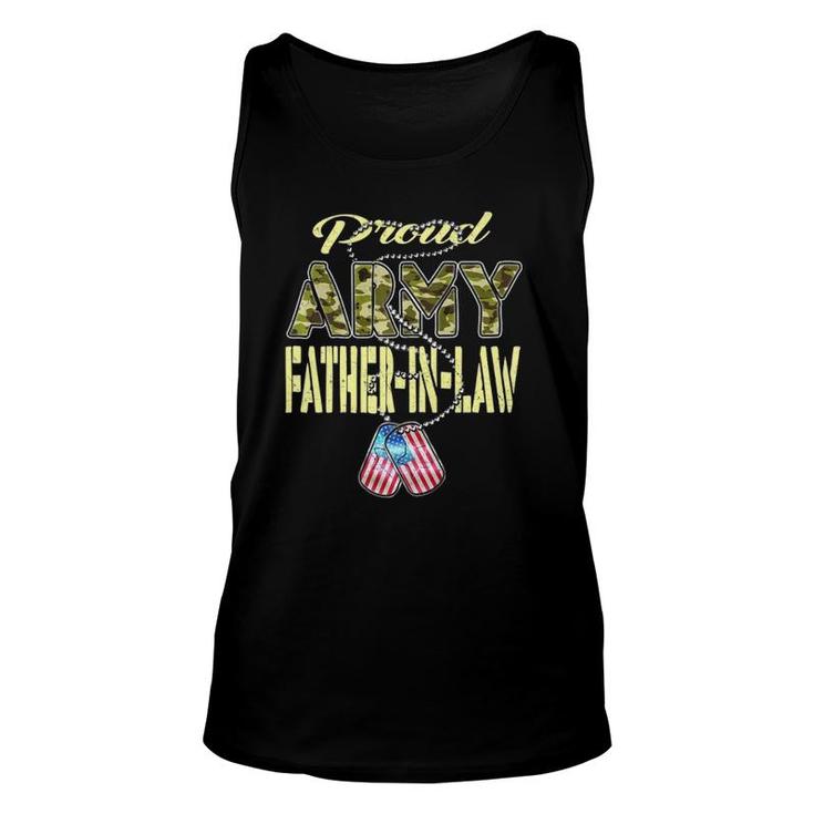 Proud Army Father-In-Law Us Flag Dog Tag Military Dad-In-Law Unisex Tank Top