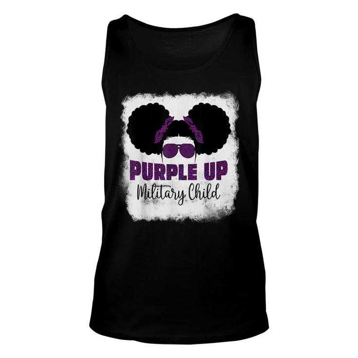 Purple Up For Kids Military Child Month Messy Bun Bleached  Unisex Tank Top