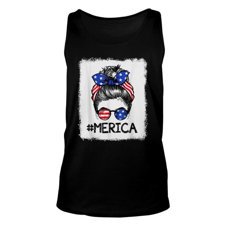 Red White And Blue America Messy Bun Sunglasses 4Th Of July  Unisex Tank Top