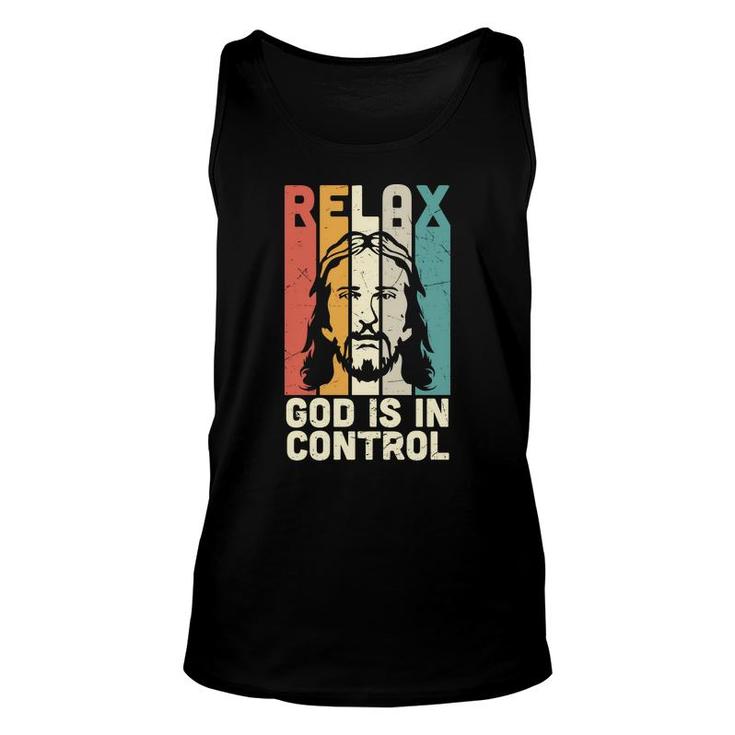 Relax God Is In Control Retro Bible Verse Graphic Christian Unisex Tank Top