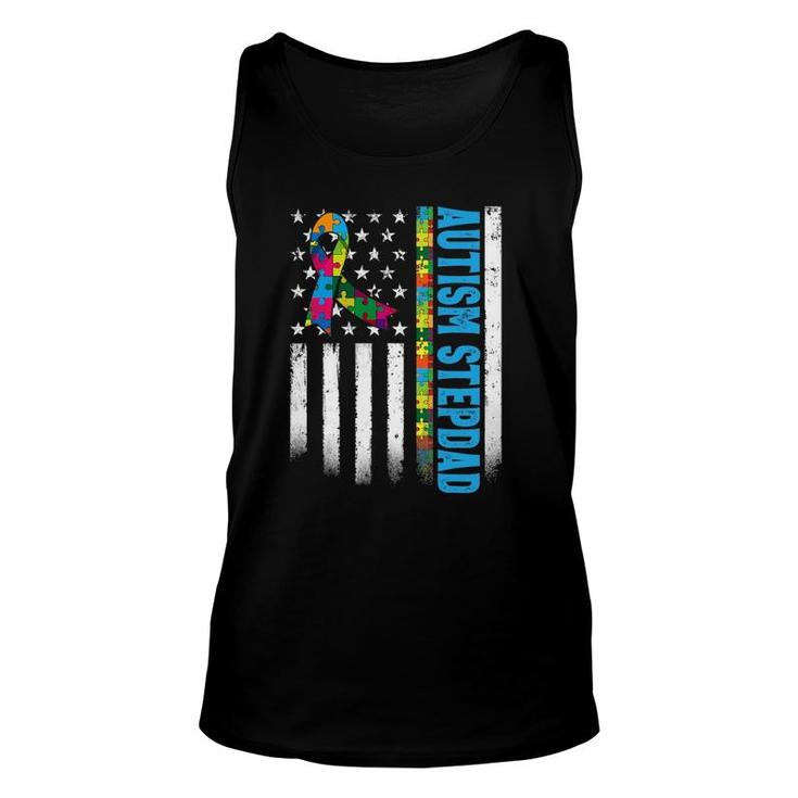 Retro American Flag Autism Stepdad Awareness Autistic Unisex Tank Top