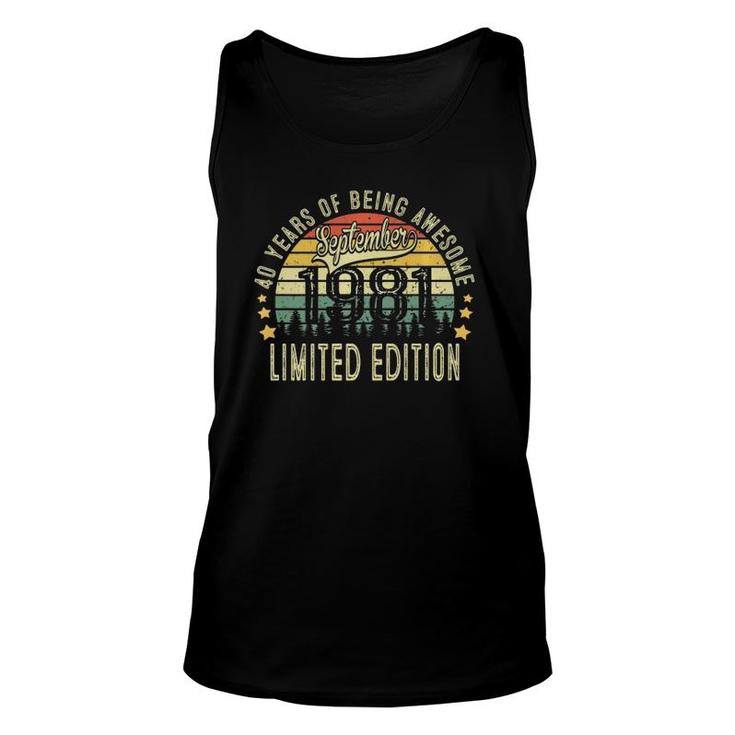 Retro September 1981 40 Yrs Of Being Awesome Limited Edition Unisex Tank Top