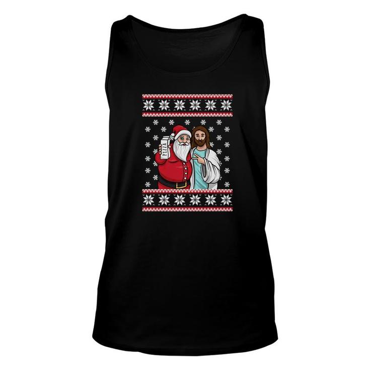 Santa Jesus Jingle Bro Pizza Lover Funny Christmas Unisex Tank Top