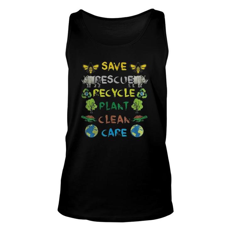 Save Bees Rescue Animals Recycle Plastic Earth Day Version Unisex Tank Top