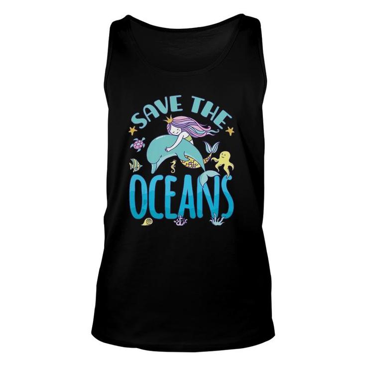 Save The Oceans Mermaid And Dolphin  Unisex Tank Top