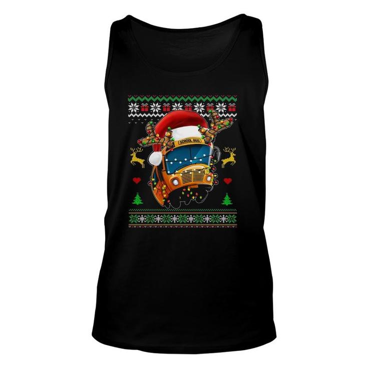 School Bus Driver Reindeer Santa Hat Ugly  Christmas Unisex Tank Top