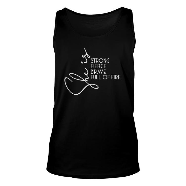 Womens She Is Strong Fierce Brave Full Of Fire Womens Graphic V-Neck Tank Top