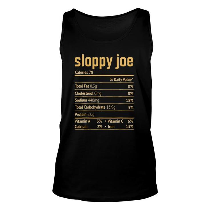 Sloppy Joe Nutrition Facts 2020 Funny Thanksgiving Christmas Unisex Tank Top