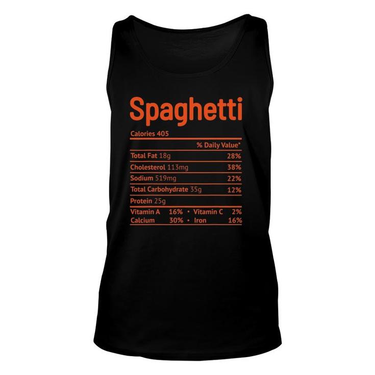 Spaghetti Nutrition Facts Funny Thanksgiving Christmas Food Unisex Tank Top