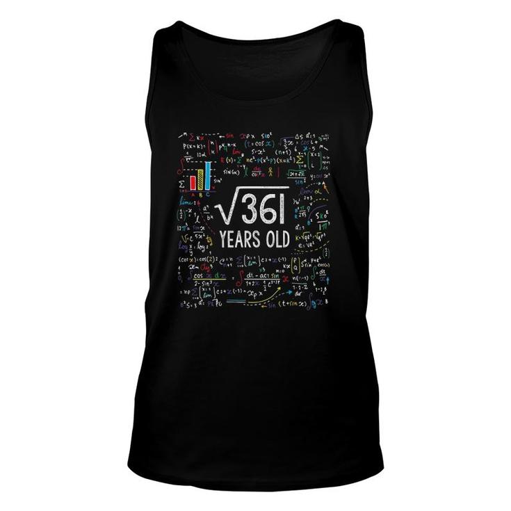 Square Root Of 361 19Th Birthday 19 Years Old Gifts Math Bday Unisex Tank Top