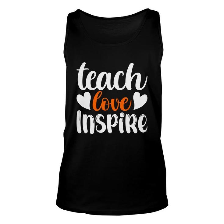 Teach Love Inspire Orange White Teacher Unisex Tank Top