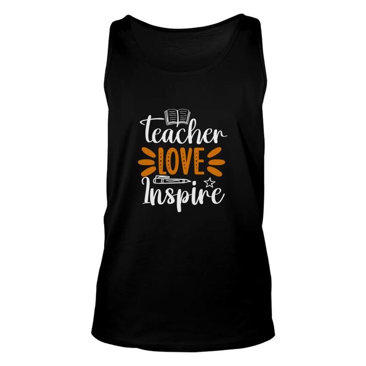 Teacher Love Inspire Graphic Orange White Unisex Tank Top
