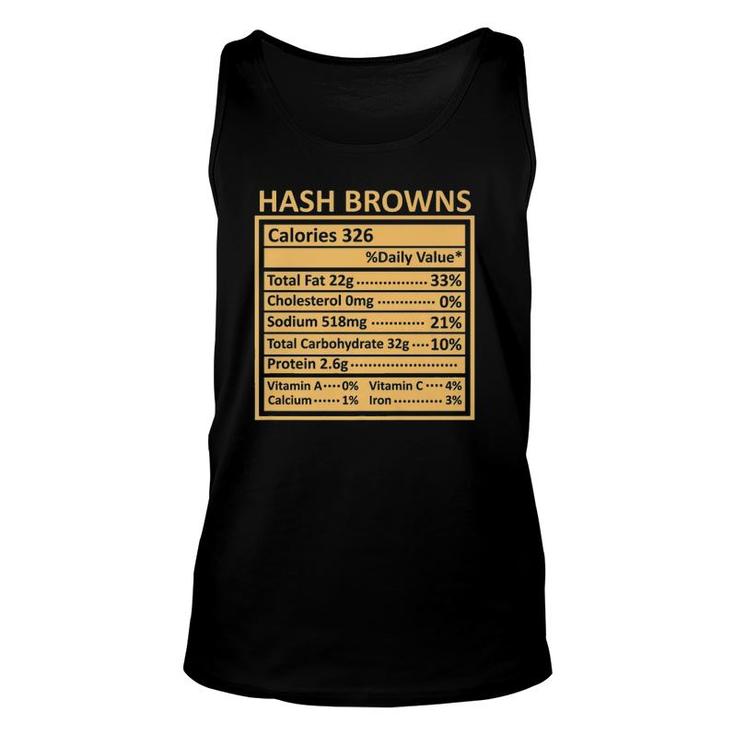 Thanksgiving Christmas Funny Hash Browns Nutrition Facts Unisex Tank Top