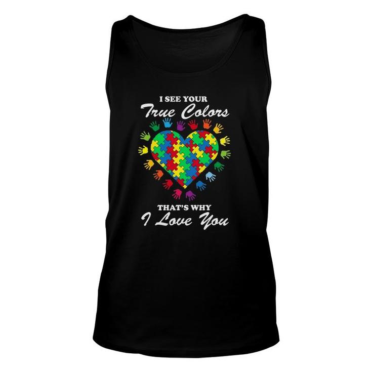 True Colors Heart Puzzle Cool Autism Awareness Gift Unisex Tank Top