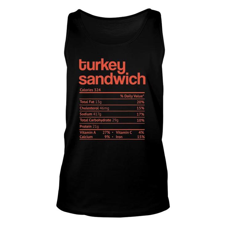 Turkey Sandwich Nutrition Facts Funny Thanksgiving Christmas Unisex Tank Top