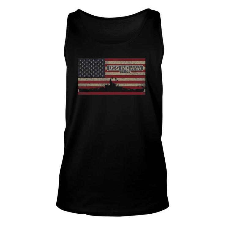 Uss Indiana Bb-58 Ww2 Battleship Usa American Flag Unisex Tank Top