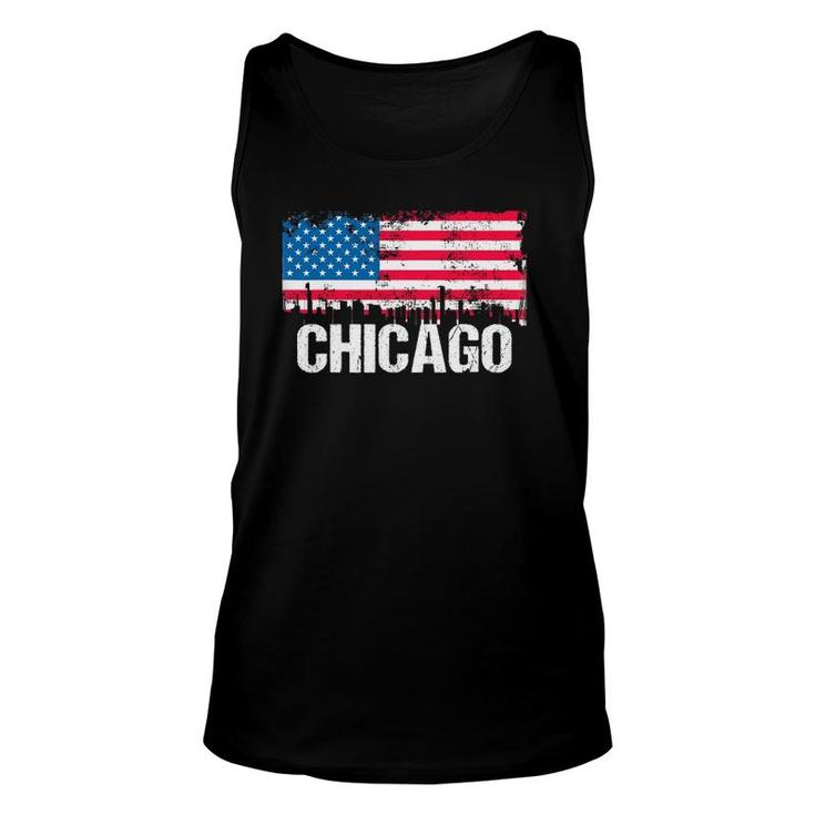 Vintage Us Flag American City Skyline Chicago Illinois Unisex Tank Top
