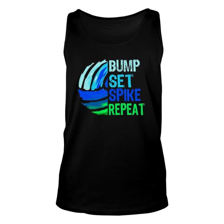 Volleyball Bump Set Spike Repeat Blue Green For Teenagers Unisex Tank Top