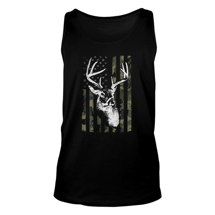 Whitetail Buck Deer Hunting Usa Camouflage Flag - On Back Unisex Tank Top
