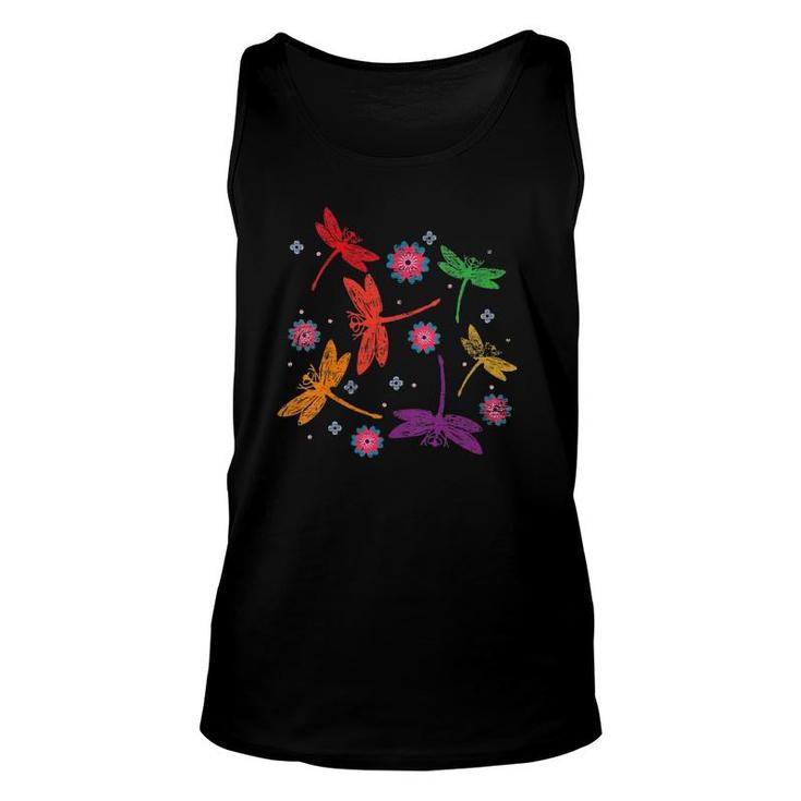 Womens Colorful Dragonfly V-Neck Unisex Tank Top