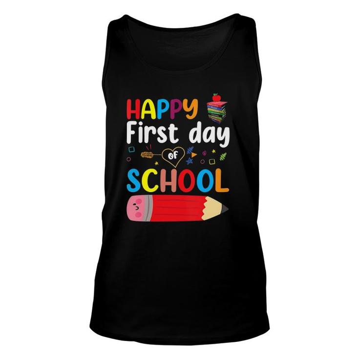 Womens Happy First Day Of School Teacher Student V-Neck Unisex Tank Top