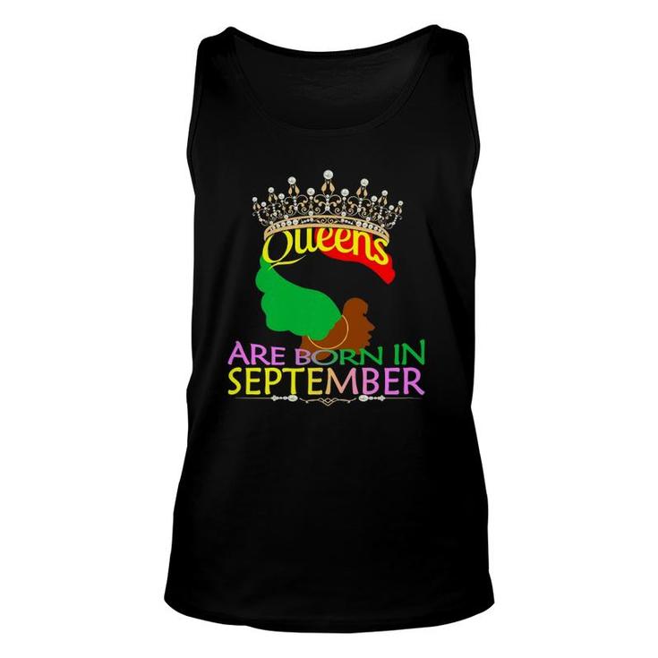 Womens Queens Are Born In September - Black Afro Women Birthday Unisex Tank Top