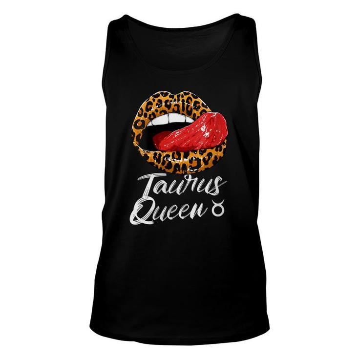 Womens Taurus Queen Zodiac Sign With Leopard Print Juicy Lips  Unisex Tank Top