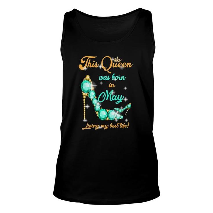 Womens This Queen Was Born In May V-Neck Unisex Tank Top