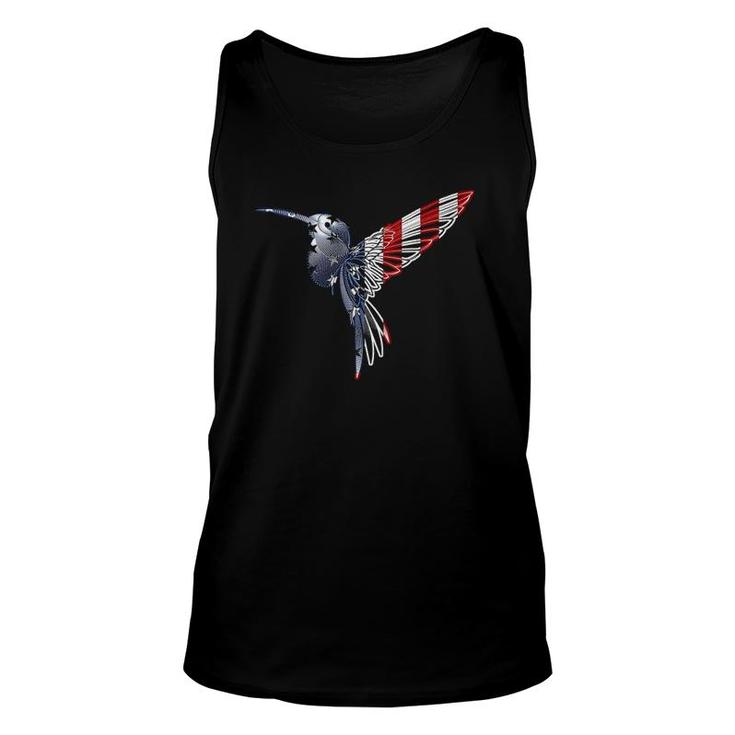 Womens Usa American Flag Dot Art Cute Bird Hummingbird 4Th Of July V Neck Unisex Tank Top